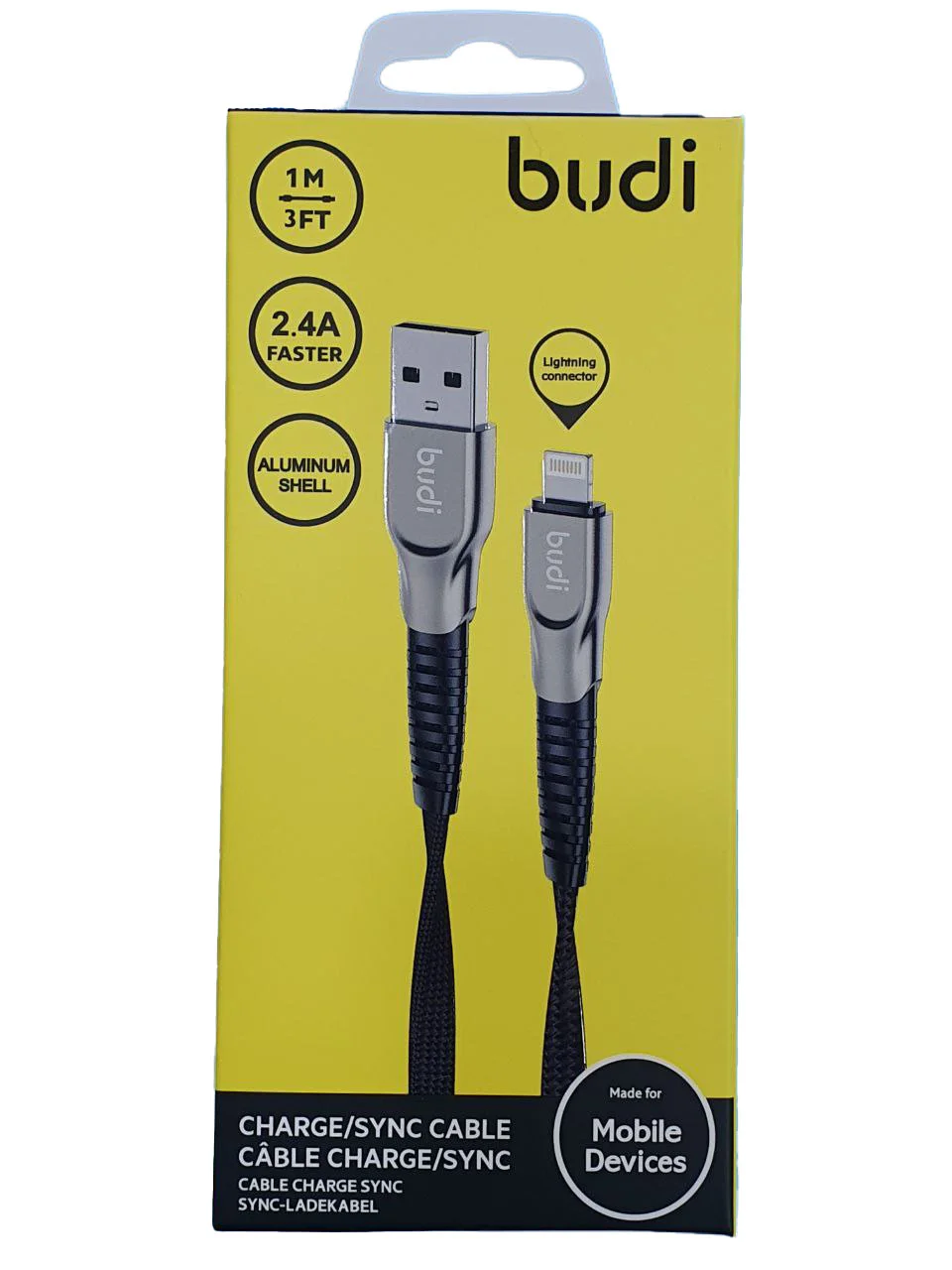 کابل کنفی آیفون بودی لایتنینگ Budi lightning steel