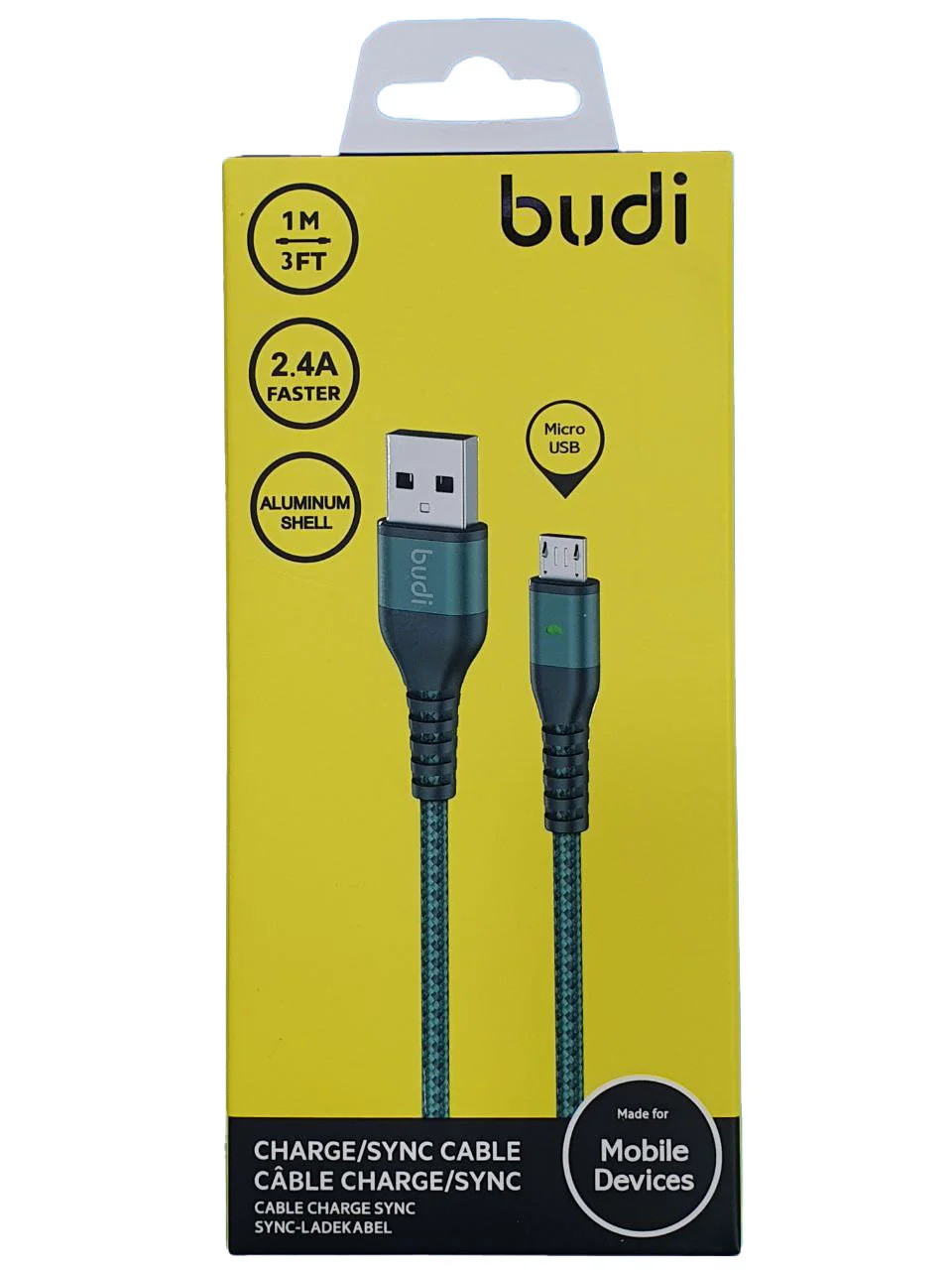 کابل کنفی میکرو بودی Budi USB to micro LED
