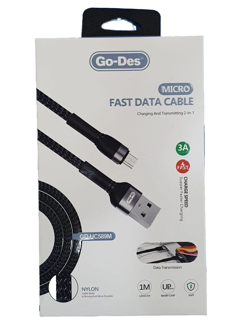 کابل نایلونی میکرو 1 متری 3 آمپر Go-Des Micro USB