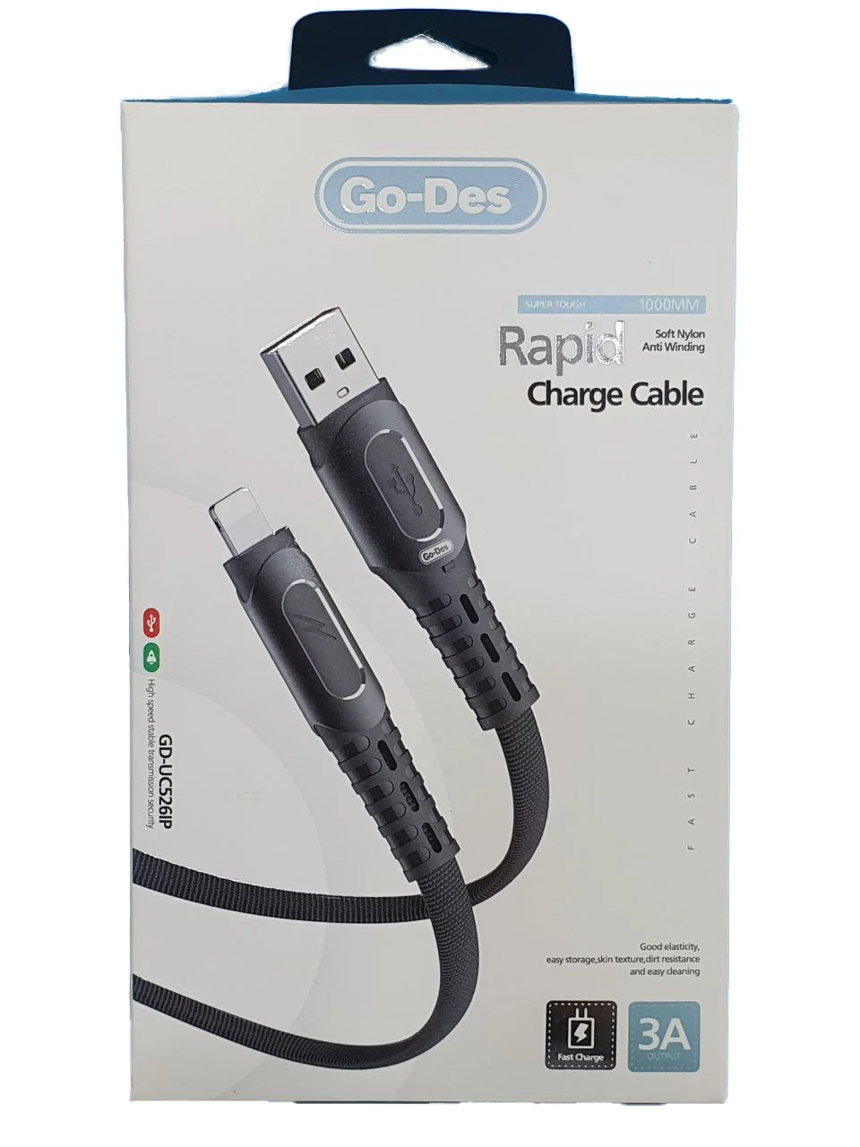 کابل نایلونی آیفون لایتنینگ 1 متری 3 آمپر Go-Des iPhone